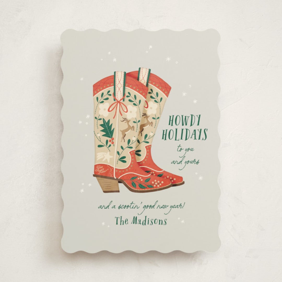 "Howdy Holidays Boots" - Holiday Cards in Fog by Leia Matt - Front