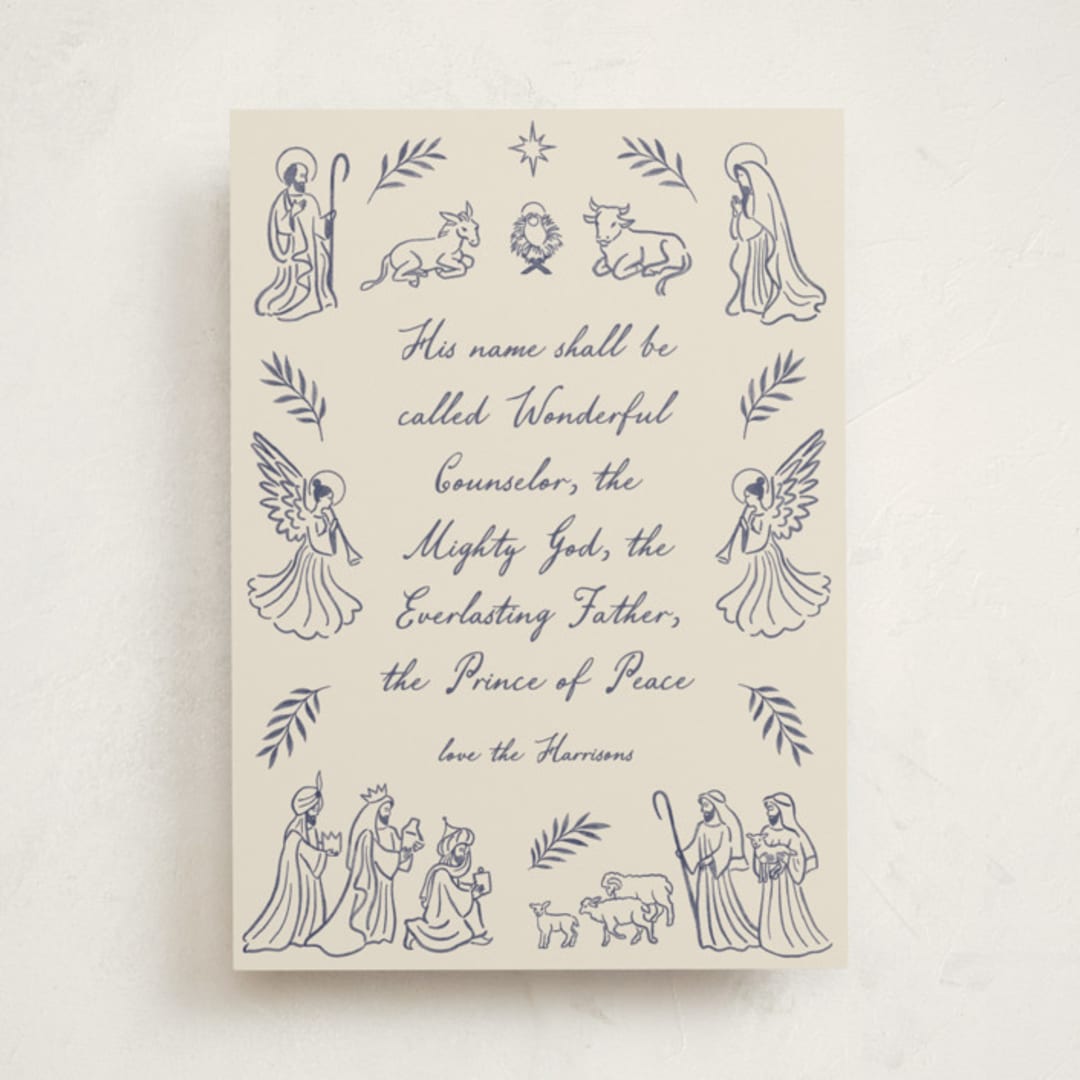 "Nativity" - Holiday Cards in Indigo by Jamie Alexander - Front