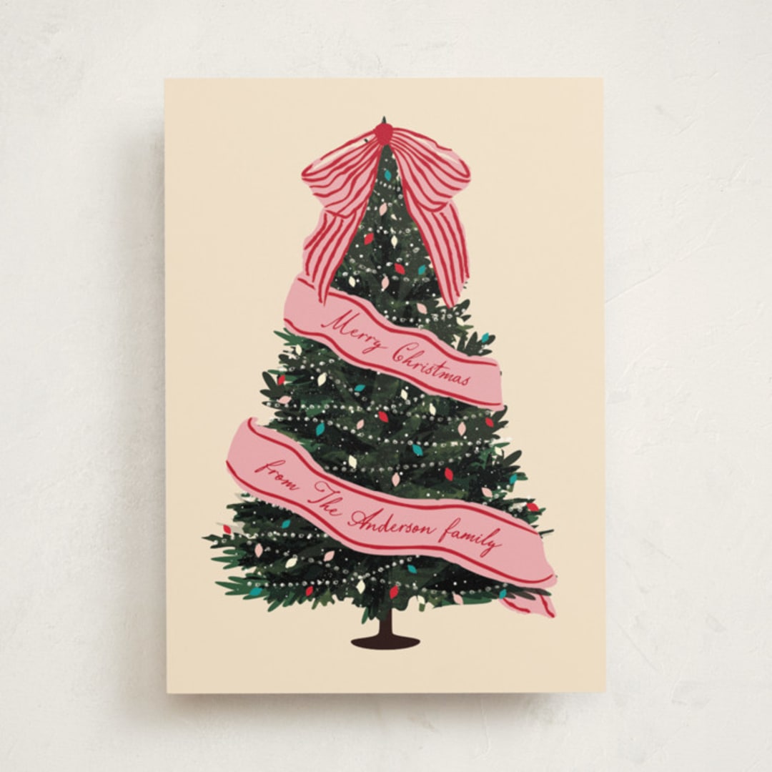"Sash" - Holiday Cards in Rose by Jennifer Lew - Front