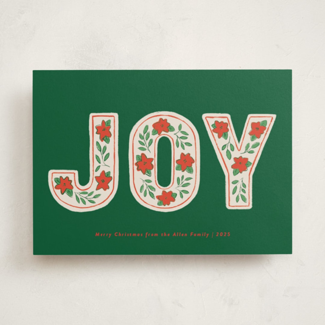 "Poinsettia Joy" - Holiday Cards in Evergreen by Kelly Williams - Front