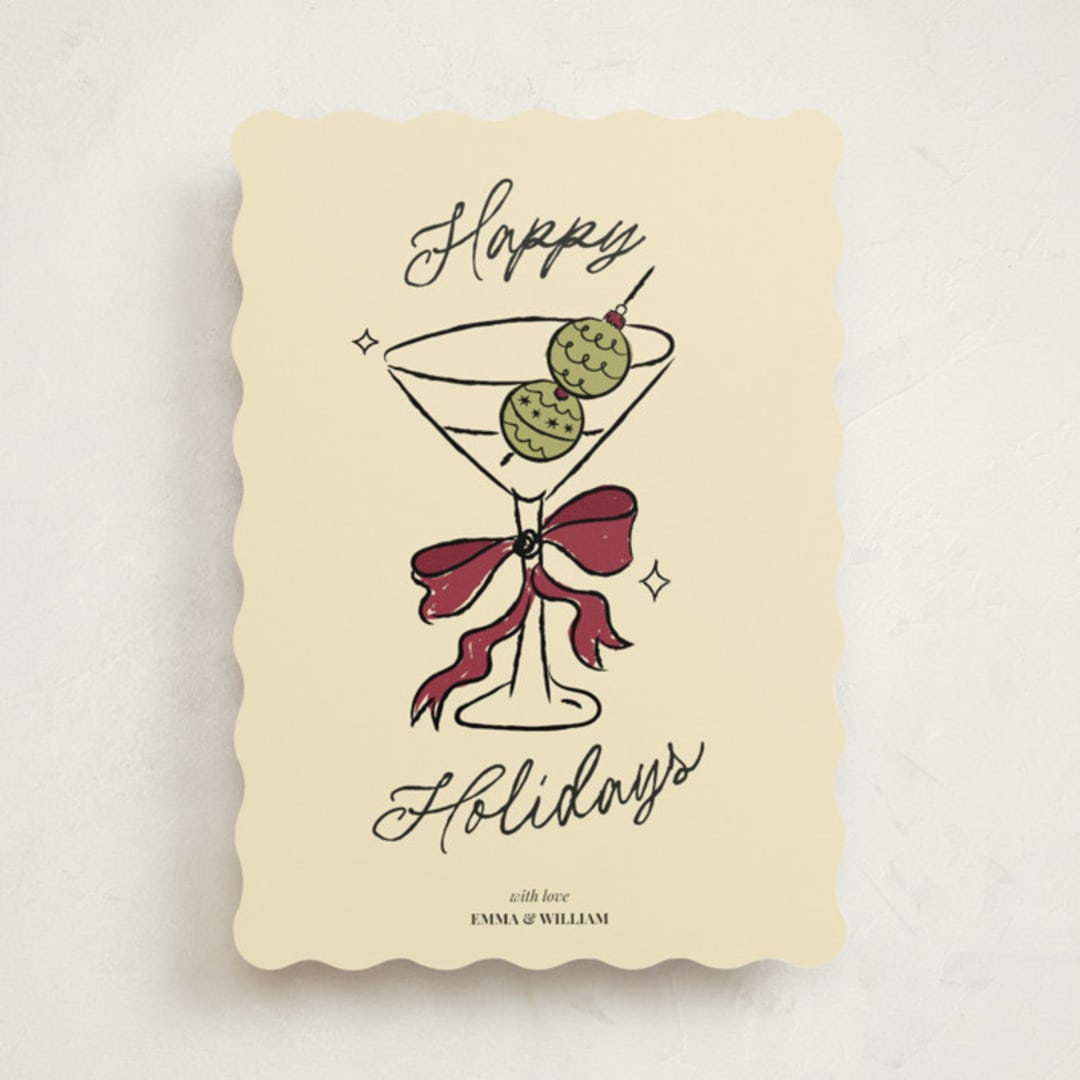 "Cin Cin!" - Holiday Cards in Holly Berry by Helena Vitto - Front