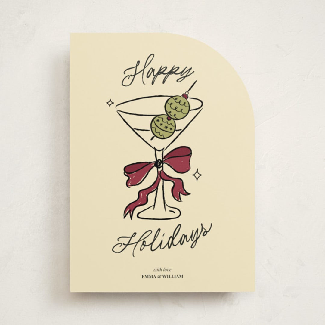 "Cin Cin!" - Holiday Cards in Holly Berry by Helena Vitto - Front