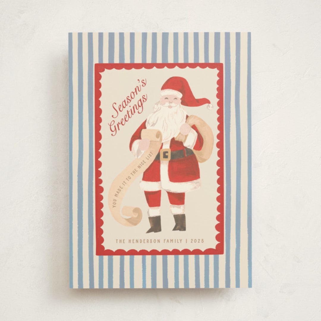 "Greetings from Santa" - Holiday Cards in Wintermint by Teju Reval - Front
