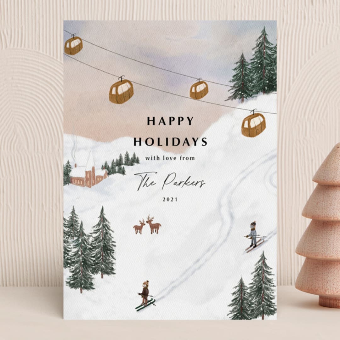 "Ski" - Holiday Cards in Wood by Elly - Front