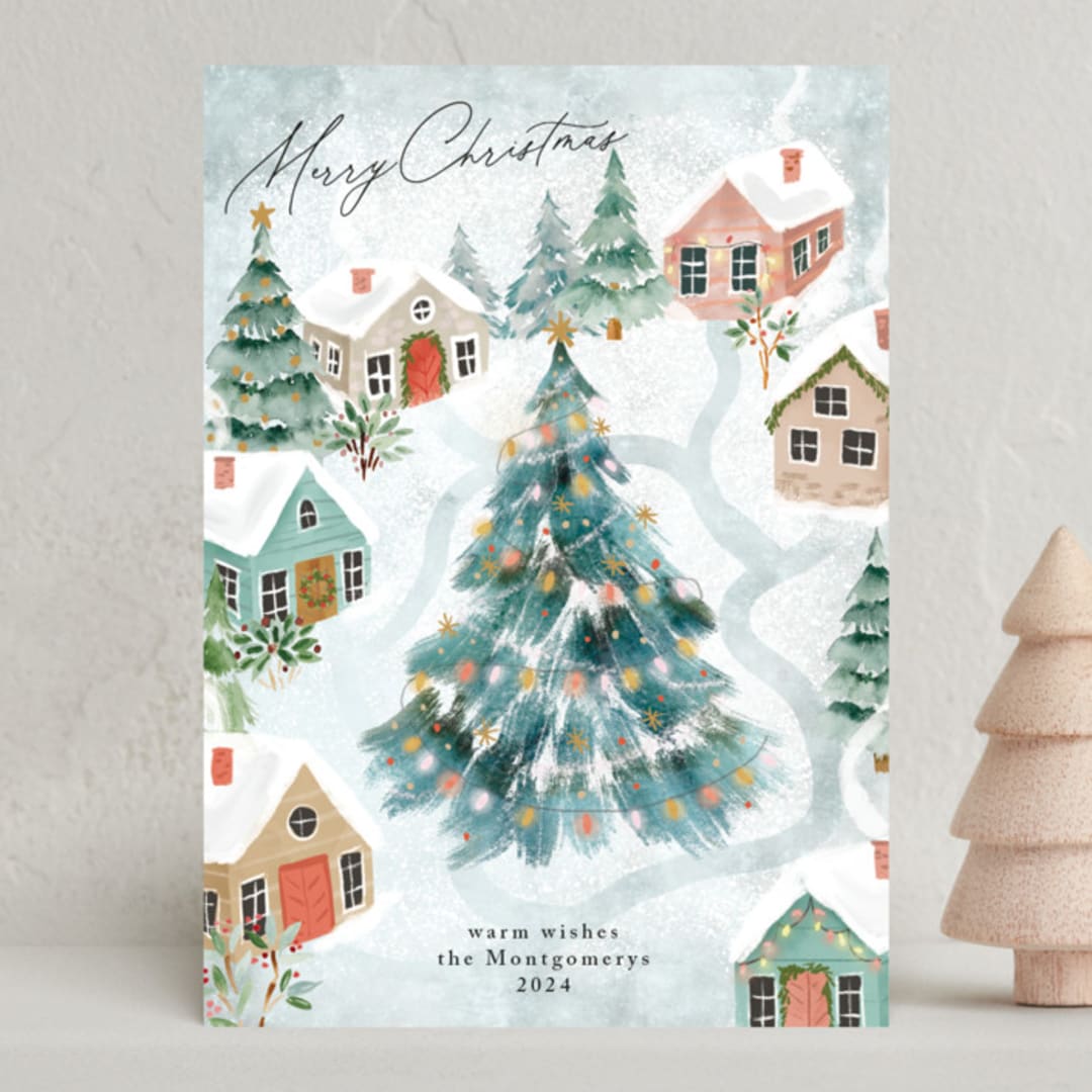 "Festive Village" - Holiday Cards in Glacier by Petra Kern - Front