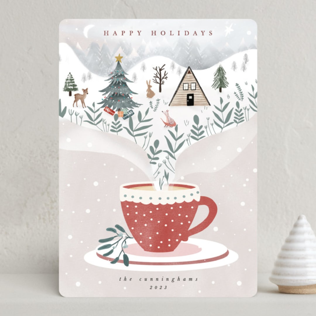 "Cup of Cheer" - Holiday Cards in Carmine by Maja Cunningham - Front