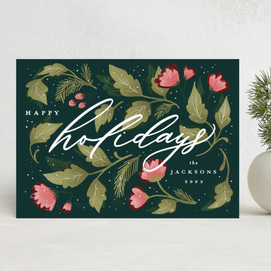 "Botanical Slant" - Holiday Cards in Forest by Makewells - Front