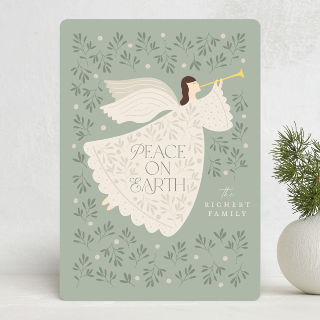 "Peaceful Angel" - Holiday Cards in Mint by Beth Schneider - Front