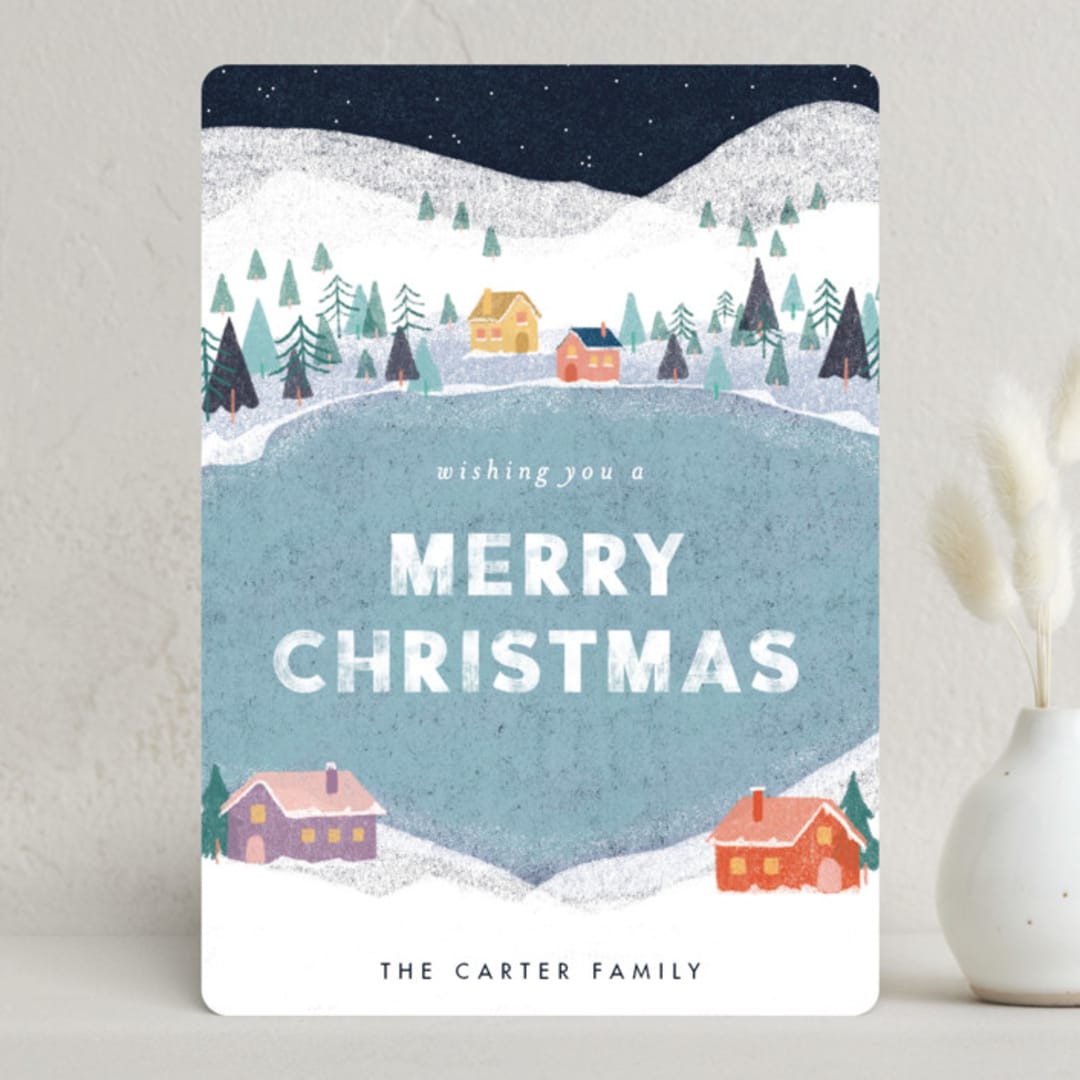 "Snowy Scene" - Holiday Cards in Ocean by Bethan - Front