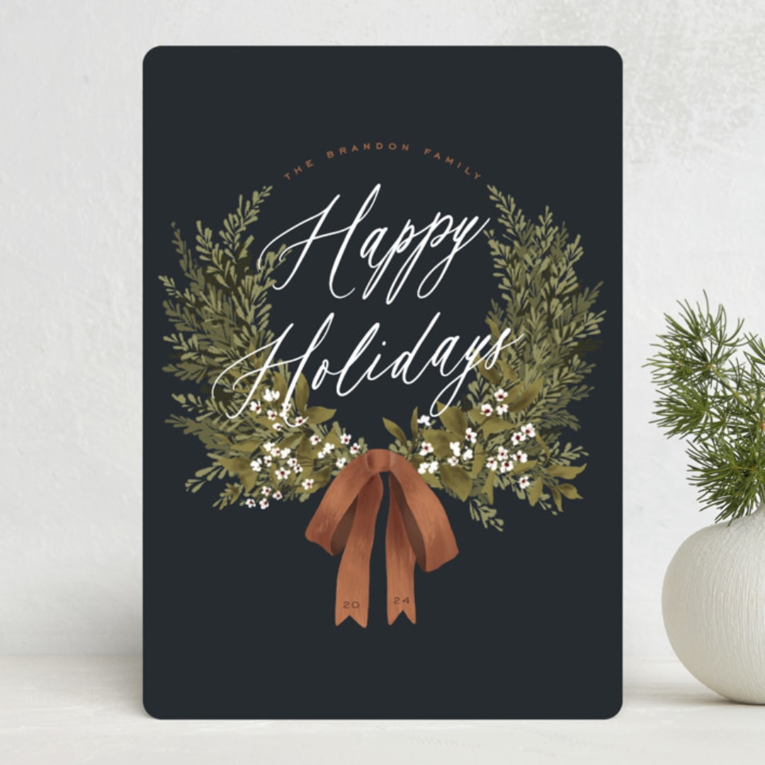 "Greenery" - Holiday Cards in Toffee by Leah Bisch - Front