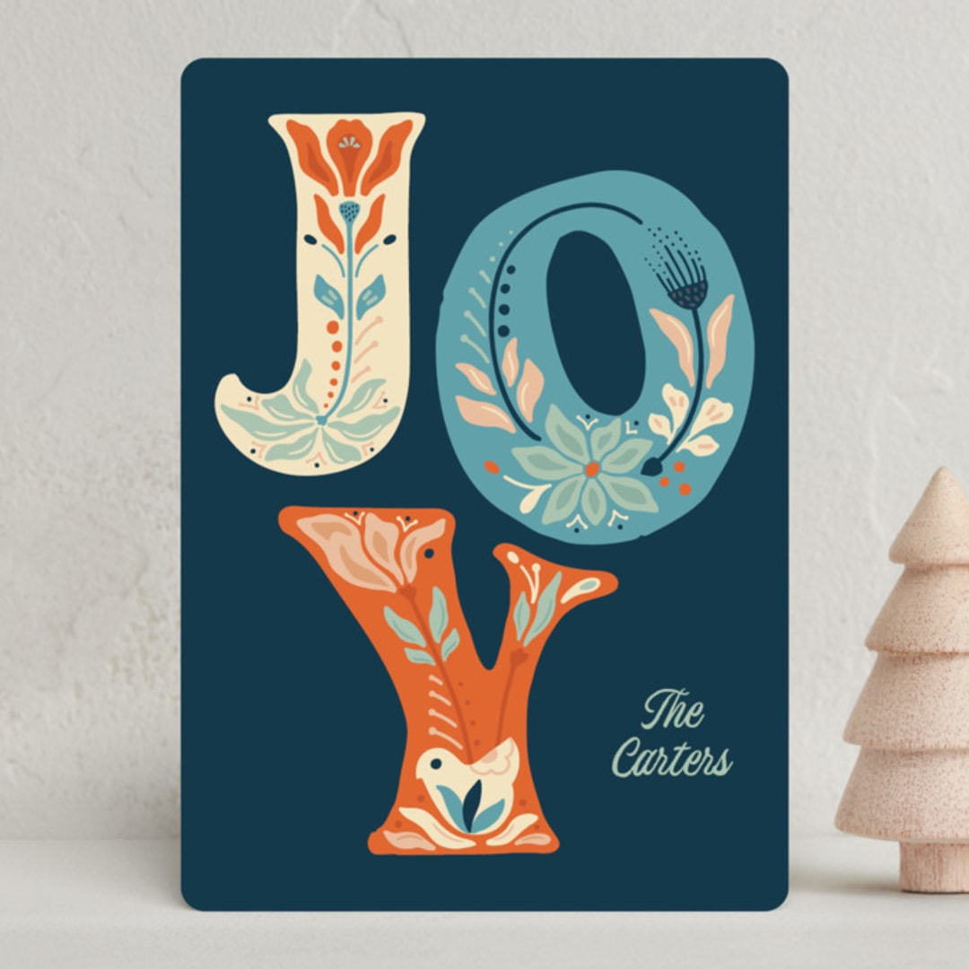 "Scandi Joy" - Holiday Cards in Navy by GeekInk Design - Front