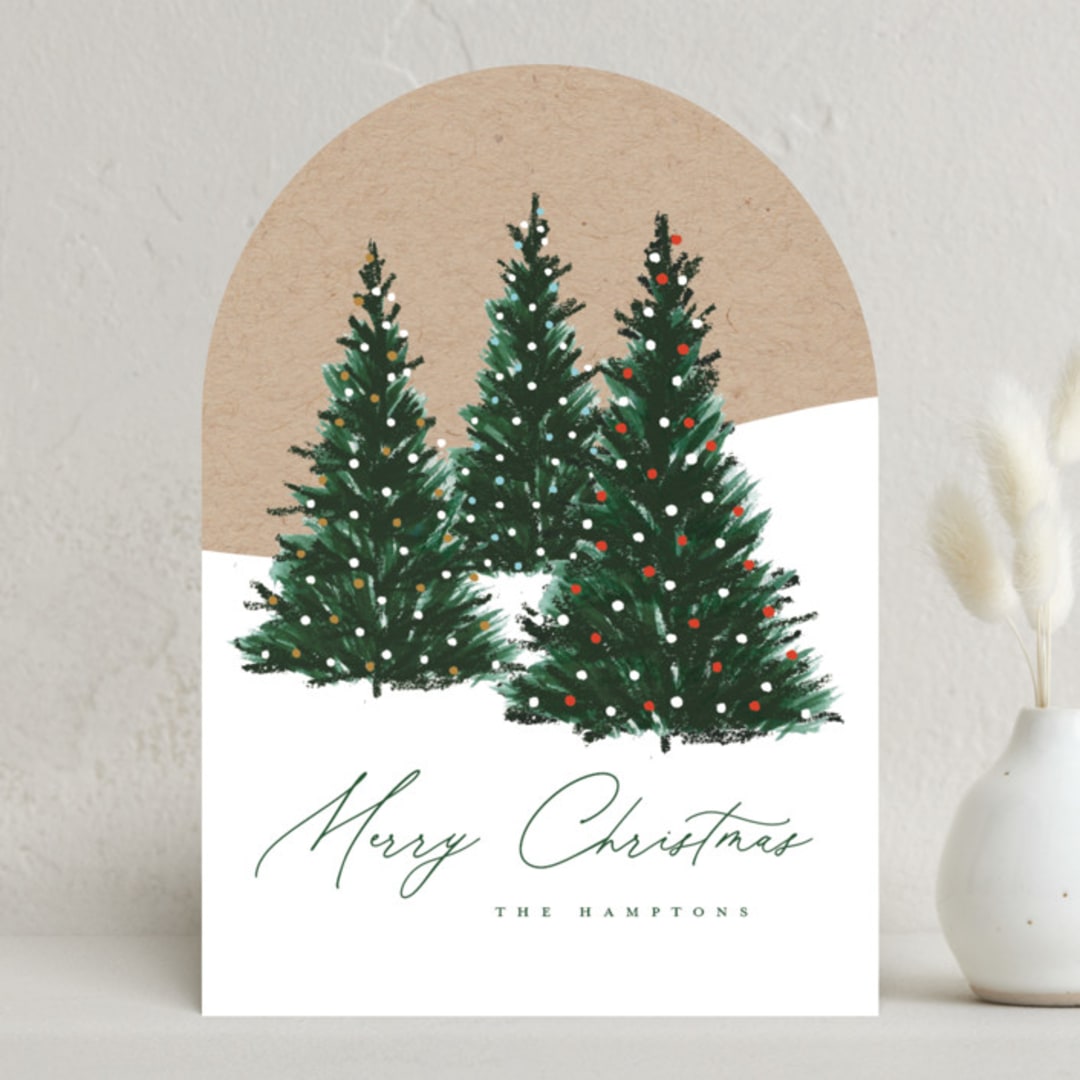 "Merry Christmas Trees" - Holiday Cards in Emerald by Angela Garrick - Front