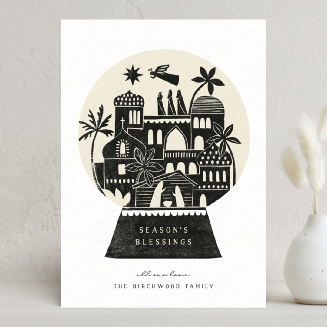 "Nativity Snow Globe" - Holiday Cards in Midnight by Sarah Knight - Front