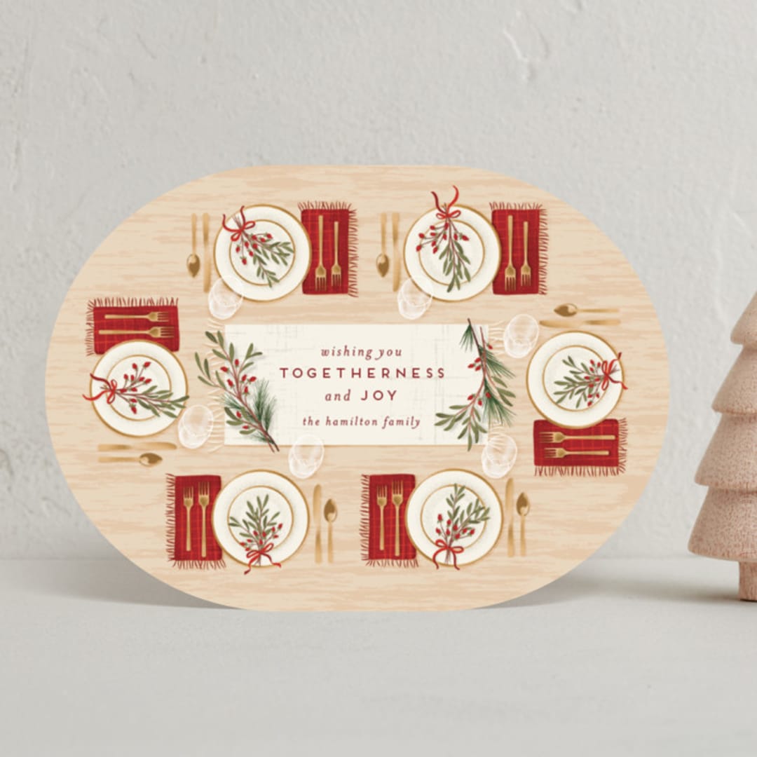 "Around the Table" - Holiday Cards in Holly Berry by Jamie Alexander - Front