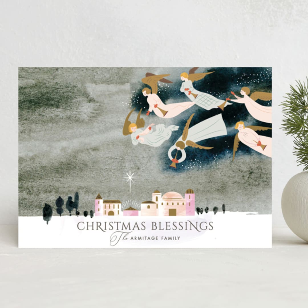 "Choirs of Angels" - Holiday Cards in Celestial by Eve Schultz - Front