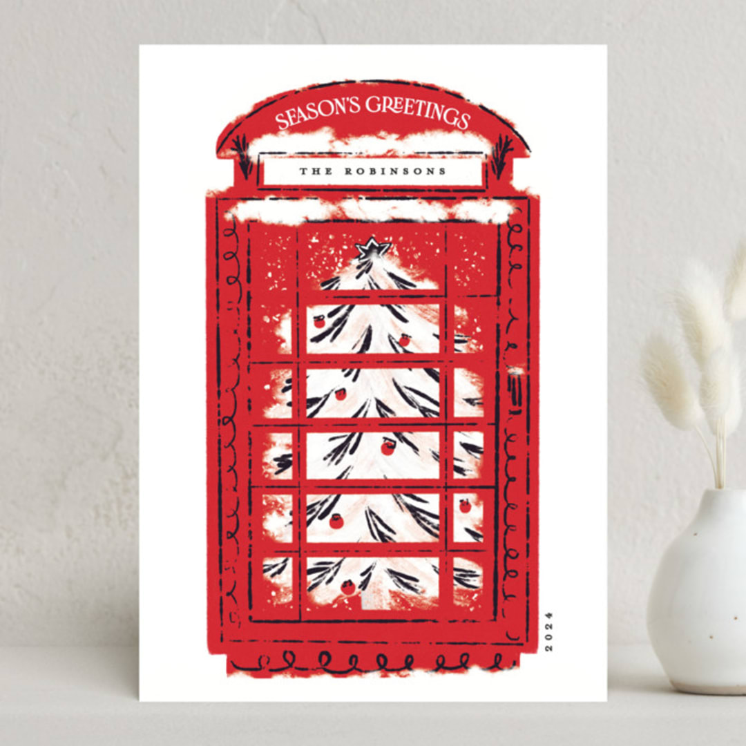 "London Calling" - Holiday Cards in Telephone Box by Gwen Bedat - Front