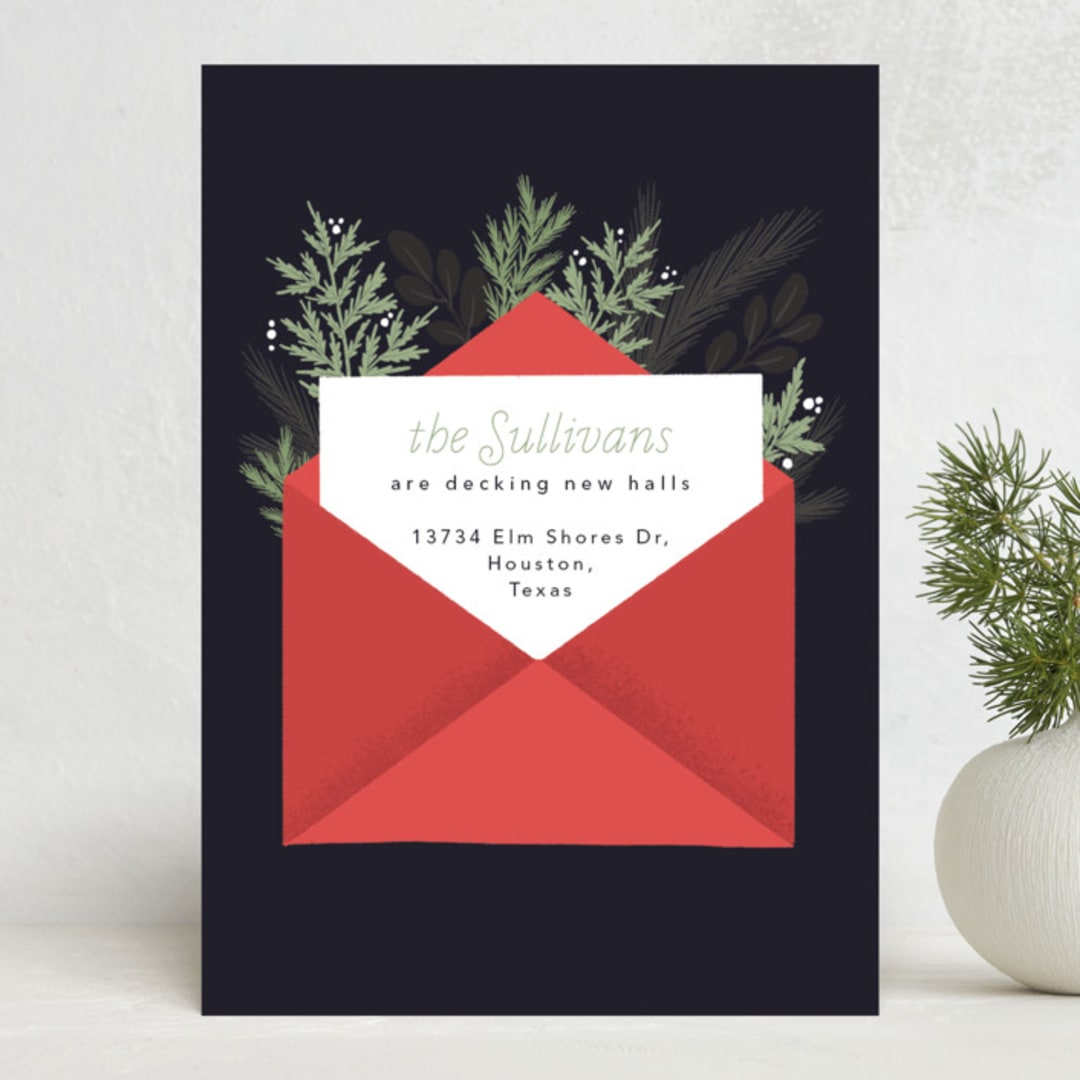"A New Home for the Holidays" - Holiday Cards in Winter Rose by Hudson meet Rose - Front