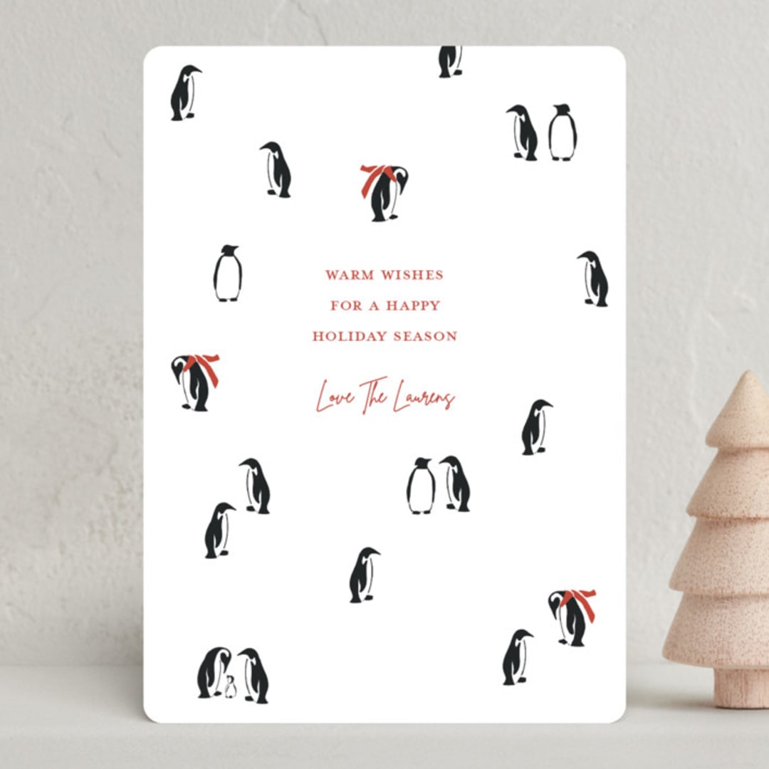 "March of the Penguins" - Holiday Cards in Candy Cane by Lauren Jinhee - Front