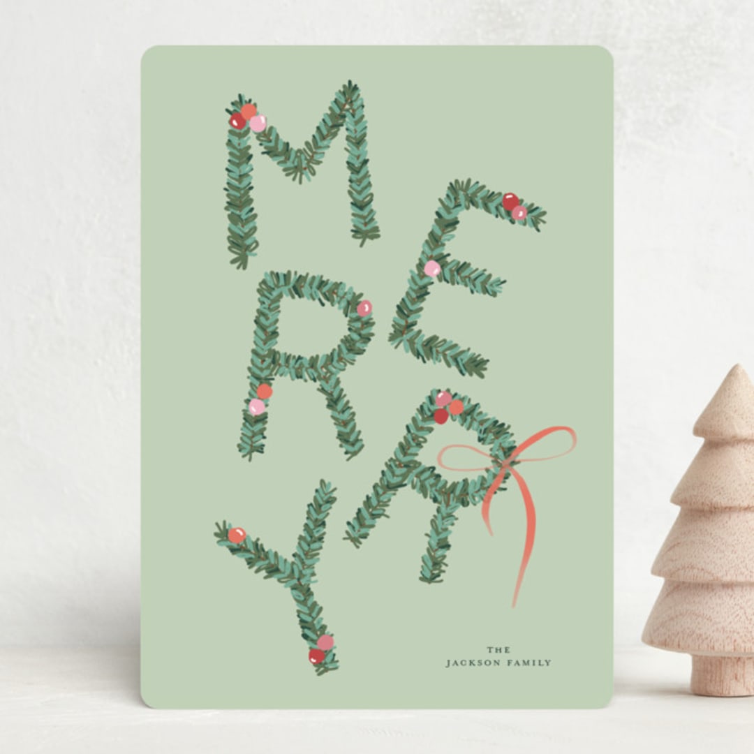 "merry" - Holiday Cards in Mint by Kelsey McNatt - Front