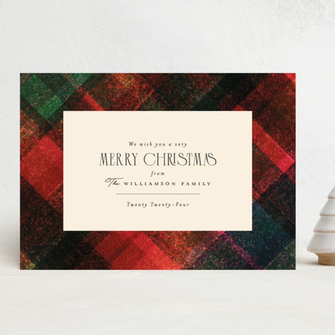 "Traditional Plaid" - Holiday Cards in Cranberry by Julie Murray - Front