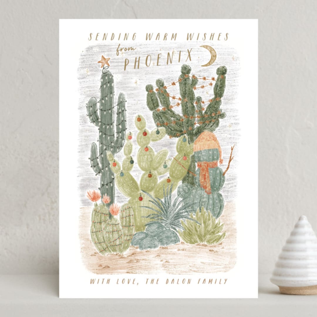 "Deck the Desert" - Holiday Cards in Cactus by Shiny Penny Studio - Front