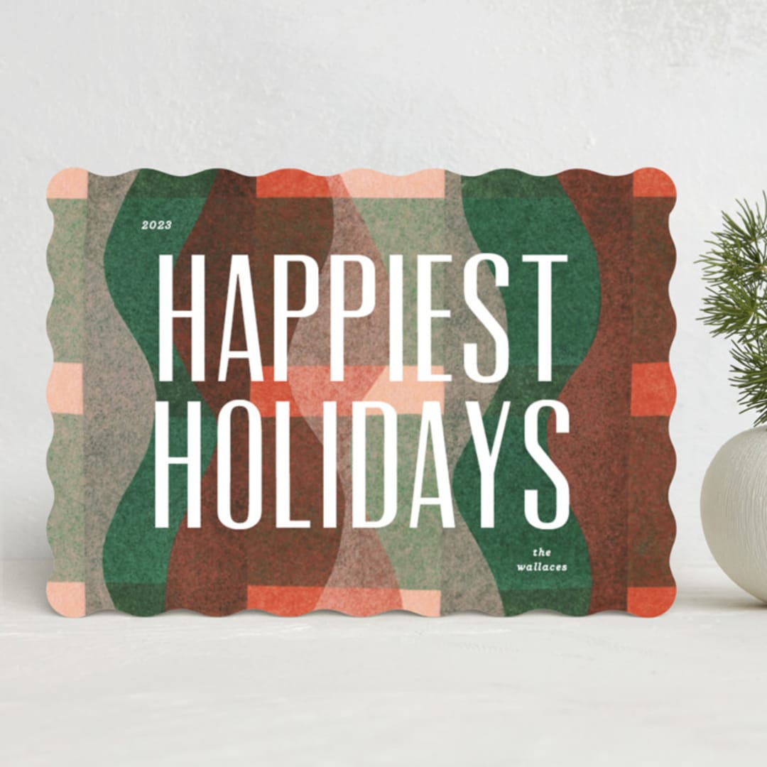 "waved plaid" - Holiday Cards in Fruitcake by Carrie Moradi - Front