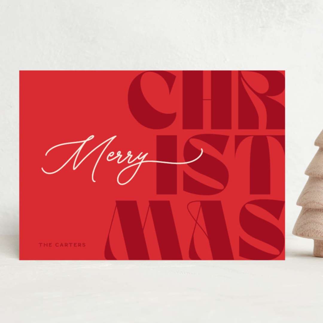 "Big Christmas" - Holiday Cards in Cardinal by GeekInk Design - Front