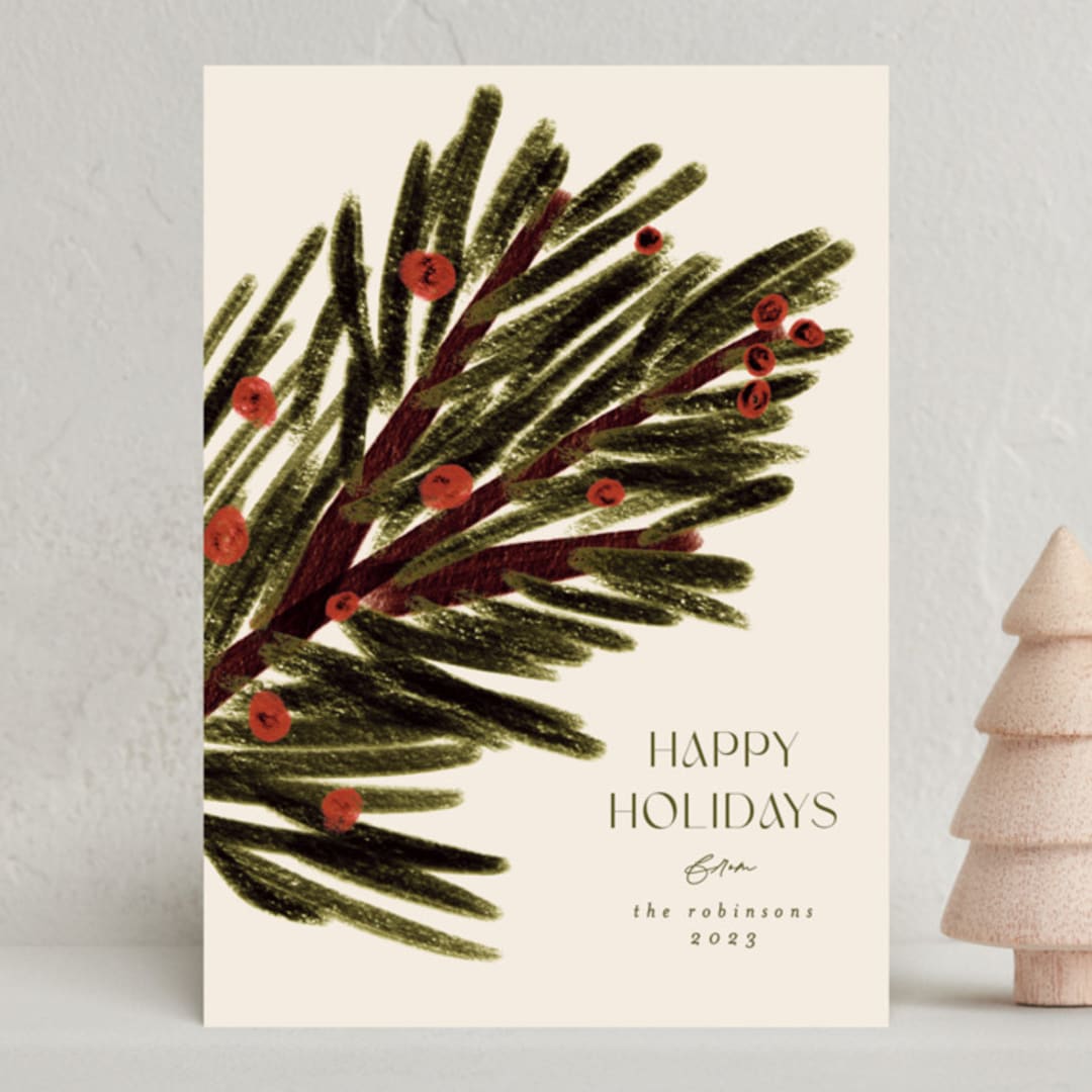 "Under the Fir Tree Branch" - Holiday Cards in Pine by Gwen Bedat - Front