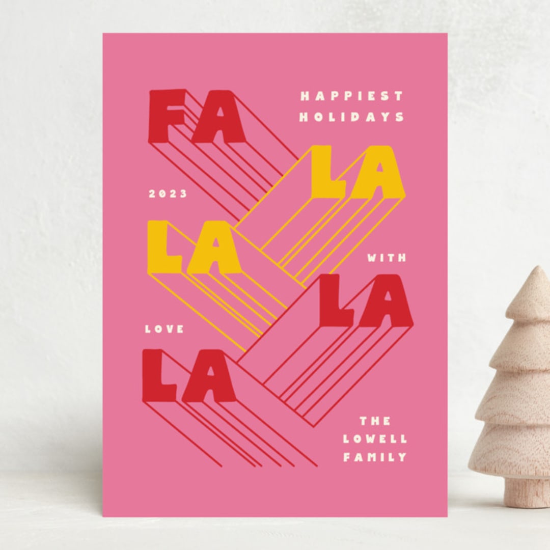 "Fa La La" - Holiday Cards in Strawberry by Jennifer Lew - Front
