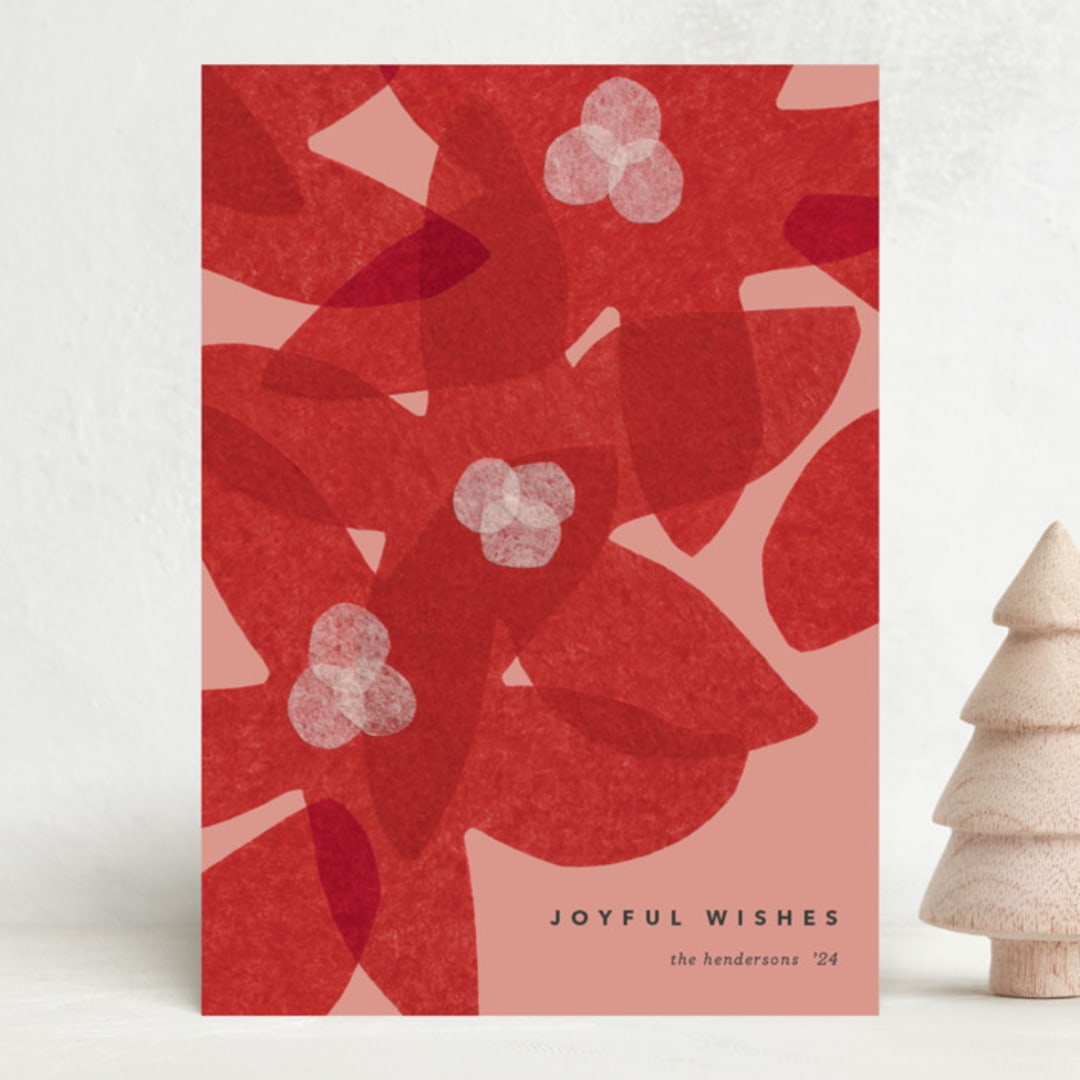 "paper poinsettia" - Holiday Cards in Mulled Wine by Carrie Moradi - Front