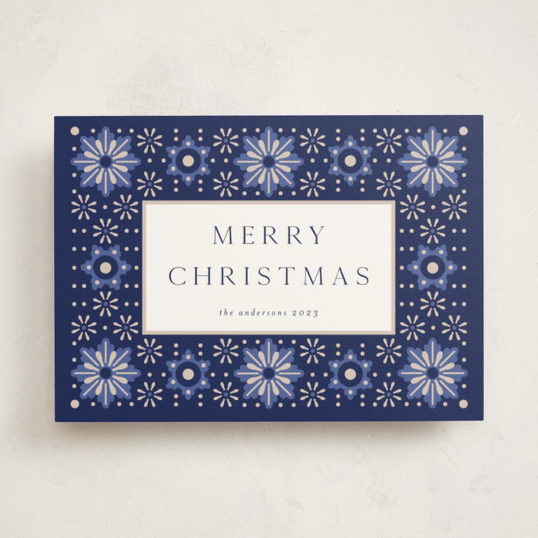 "Formal Snowflake Frame" - Holiday Cards in Winter Night by Jennifer Holbrook - Front