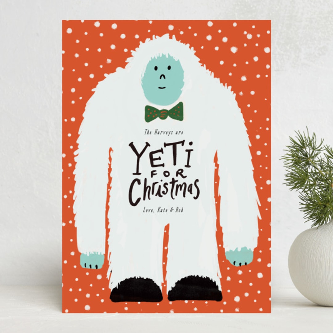 "Yeti or Not" - Holiday Cards in Cherry by Inkblot Design - Front