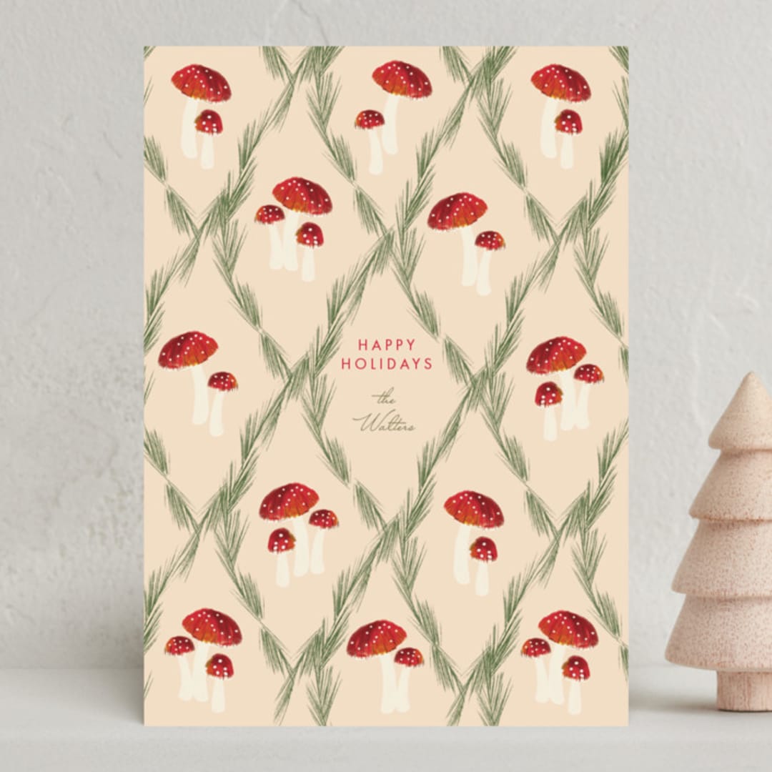 "Merry Mushroom" - Holiday Cards in Buttercream by Baumbirdy - Front