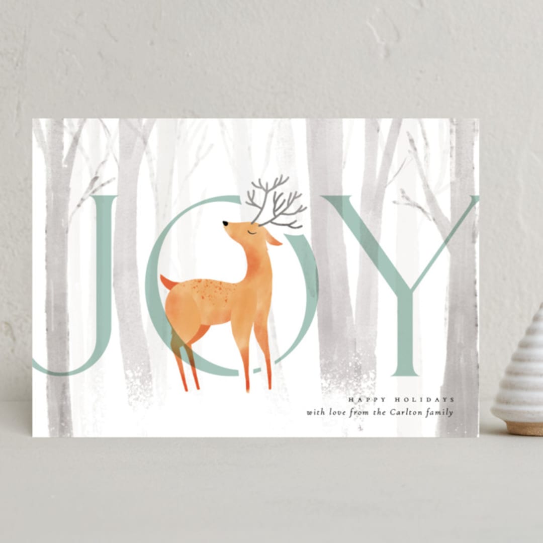 "Joyful Deer" - Holiday Cards in Wintermint by Orasie - Front