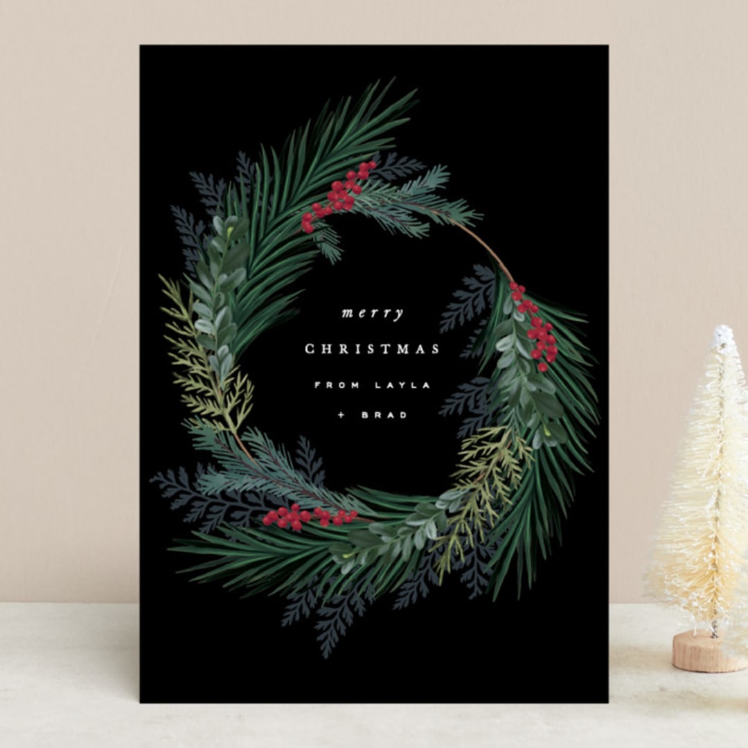 "Chic Wreath" - Holiday Cards in Midnight by Hooray Creative - Front