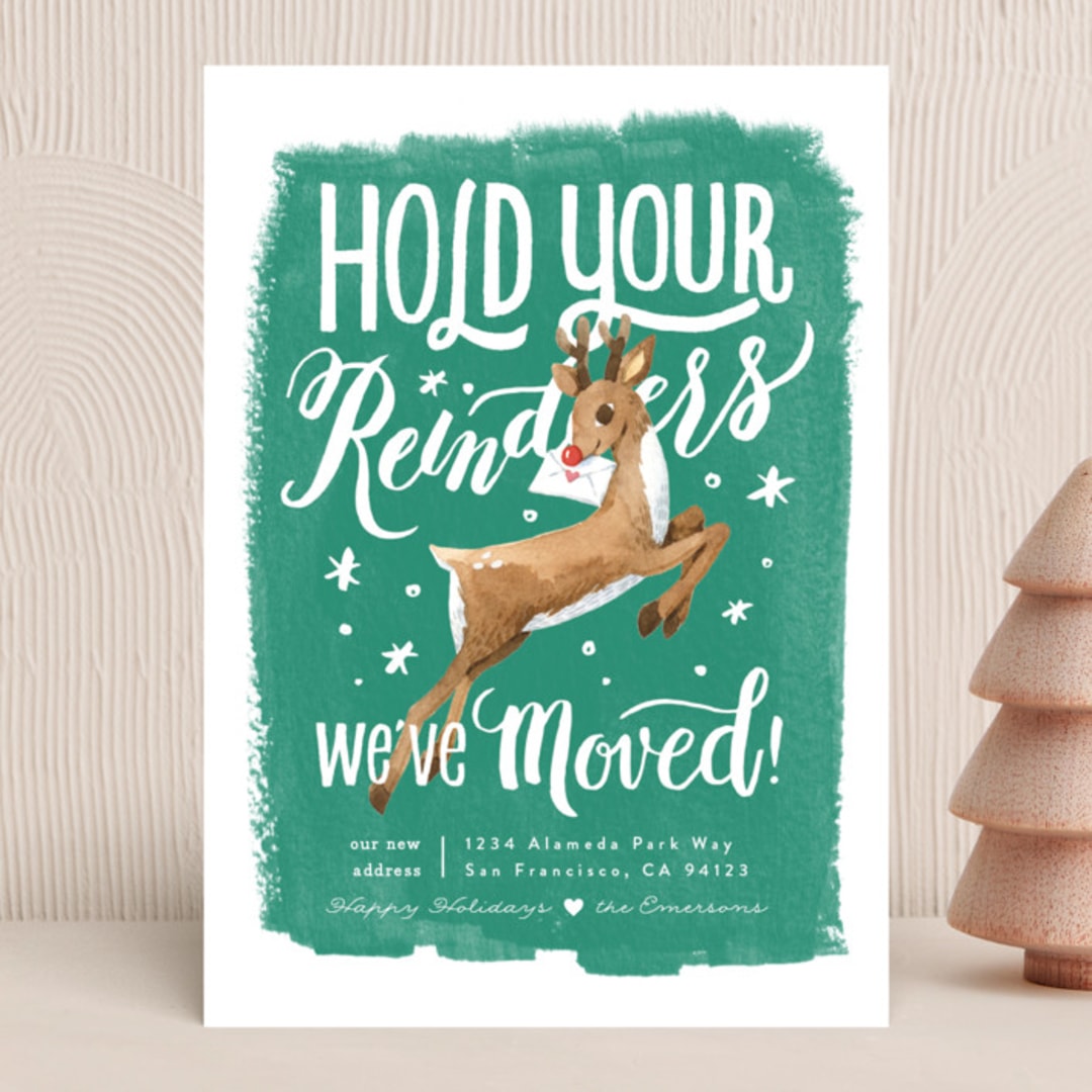 "Hold Your Reindeers" - Holiday Cards in Christmas Tree by Shannon Chen of Four Wet Feet Studio - Front