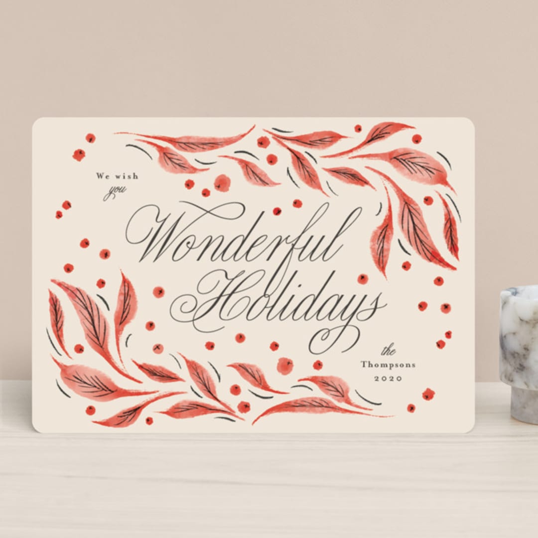 "Leaves and berries" - Holiday Cards in Cranberry by Anastasia Makarova - Front