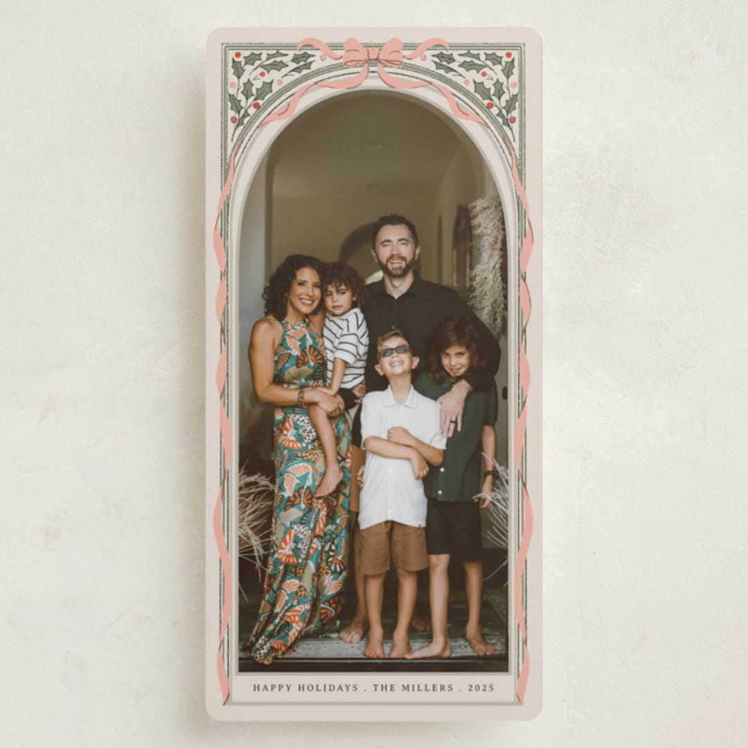 "Holly Ribbon Archway" - Holiday Cards in Latte by Becky Nimoy - Front