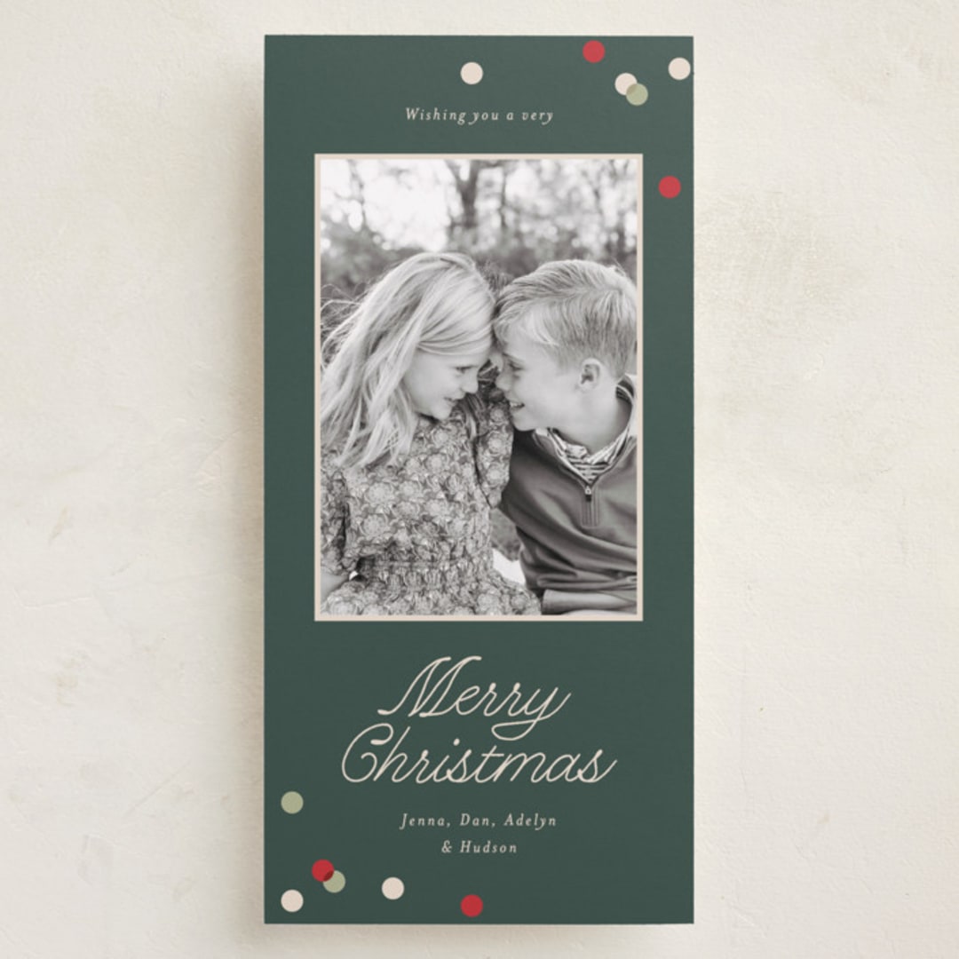 "Polka Corner" - Tall Holiday Cards in Evergreen by Angela Garrick - Front