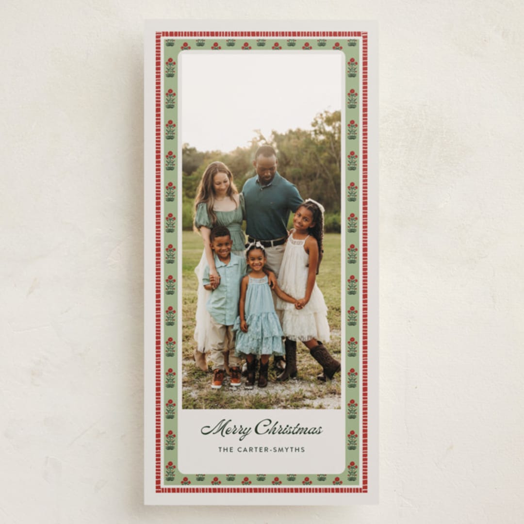 "Blockprint" - Tall Holiday Cards in Sage by Lottie Aldarwish - Front