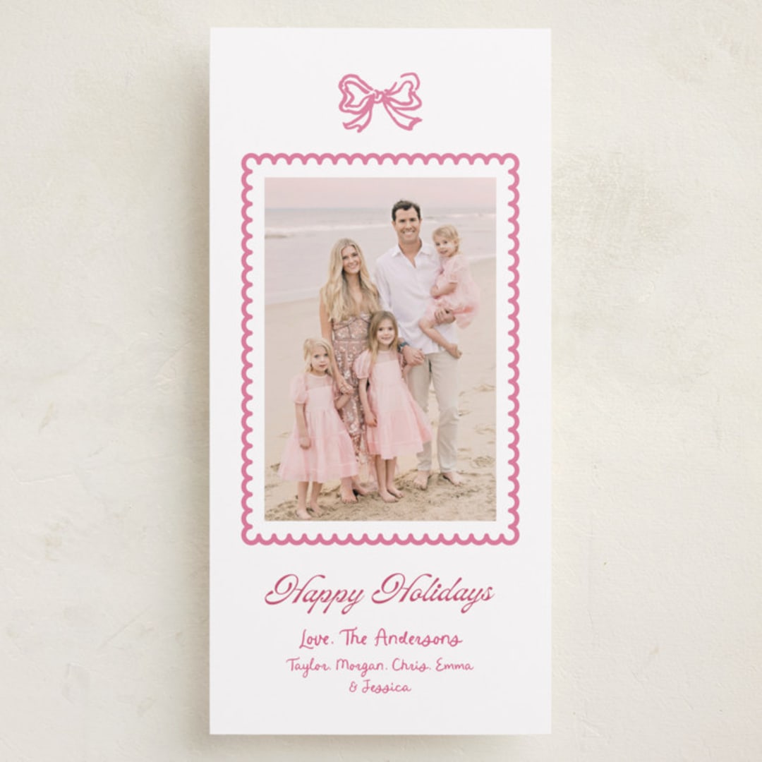 "Ribbon & Ruffles" - Tall Holiday Cards in Peppermint by Cass Loh - Front
