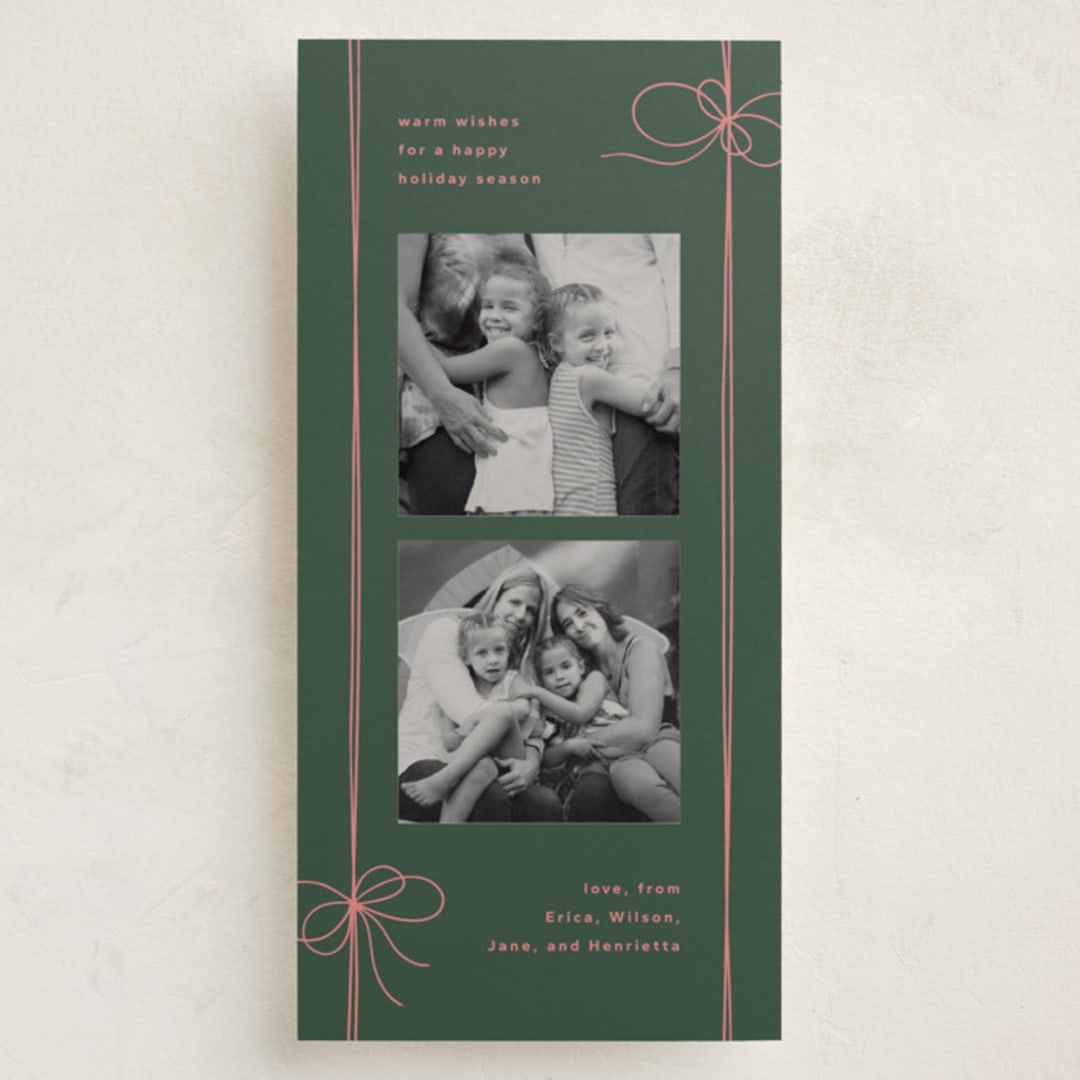"Wrapped Bows" - Tall Holiday Cards in Wreath by Kristin Oliversen - Front