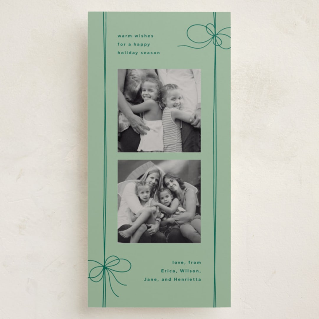 "Wrapped Bows" - Holiday Cards in Elf Shoes by Kristin Oliversen - Front