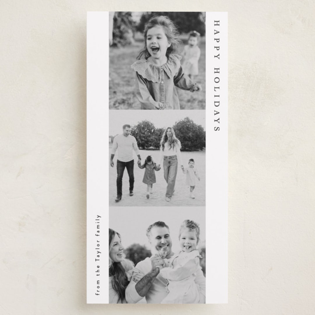 "Stacked Photo Strip" - Tall Holiday Cards in Tuxedo by Alethea and Ruth - Front