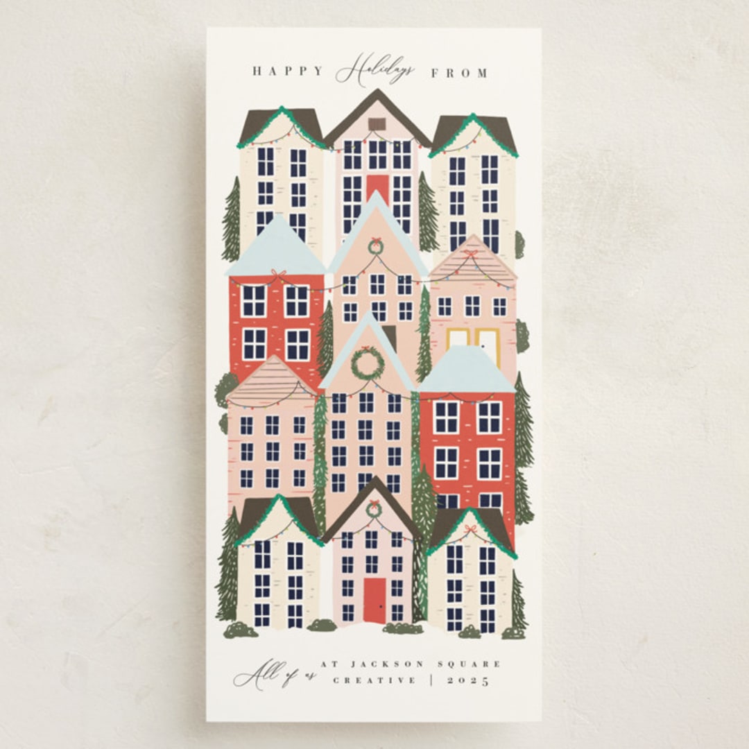 "Holiday Village" - Tall Holiday Cards in Snow by Hannah Williams - Front