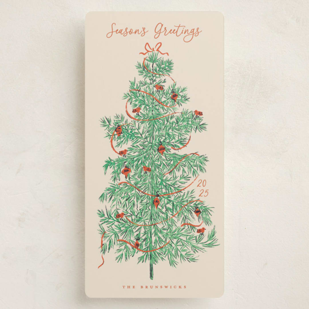 "Retro Tree" - Holiday Cards in Poinsettia by Gwen Bedat - Front