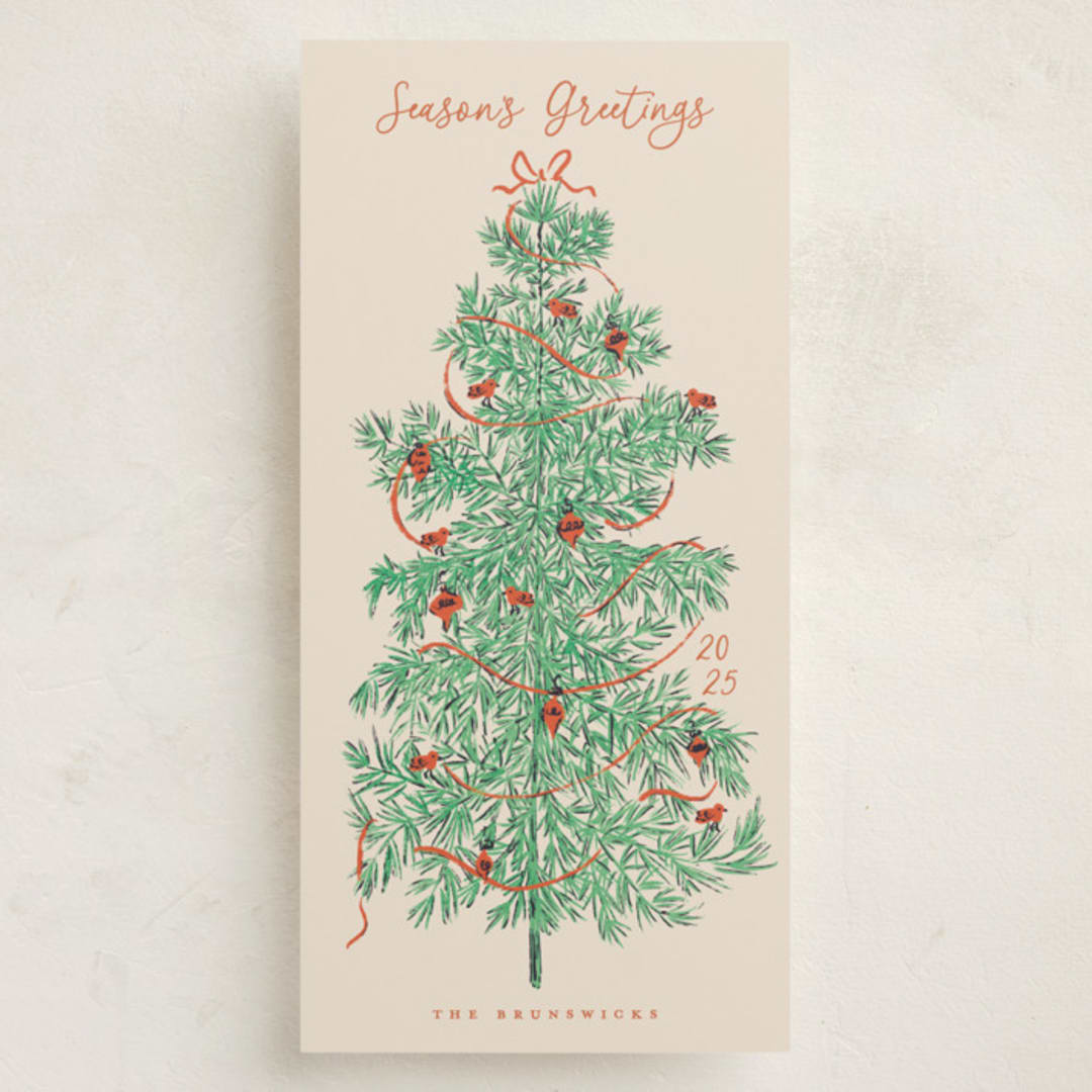 "Retro Tree" - Tall Holiday Cards in Poinsettia by Gwen Bedat - Front
