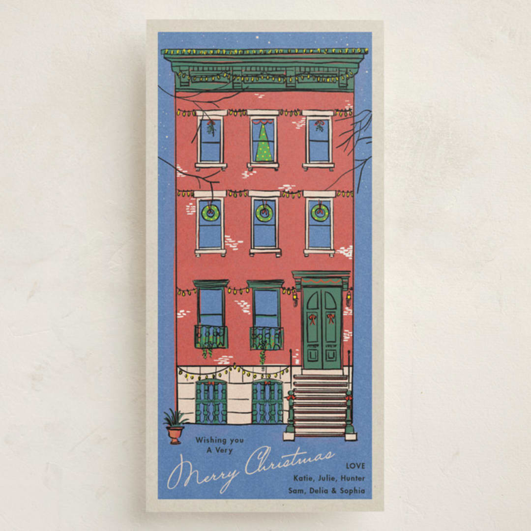"Vintage Brownstone" - Tall Holiday Cards in Brick by Becky Nimoy - Front