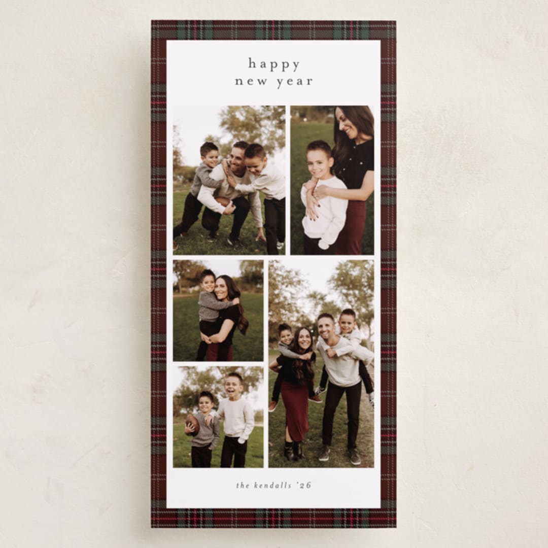 "Plaid Collage" - Holiday Cards in Burgundy by Stacey Meacham - Front