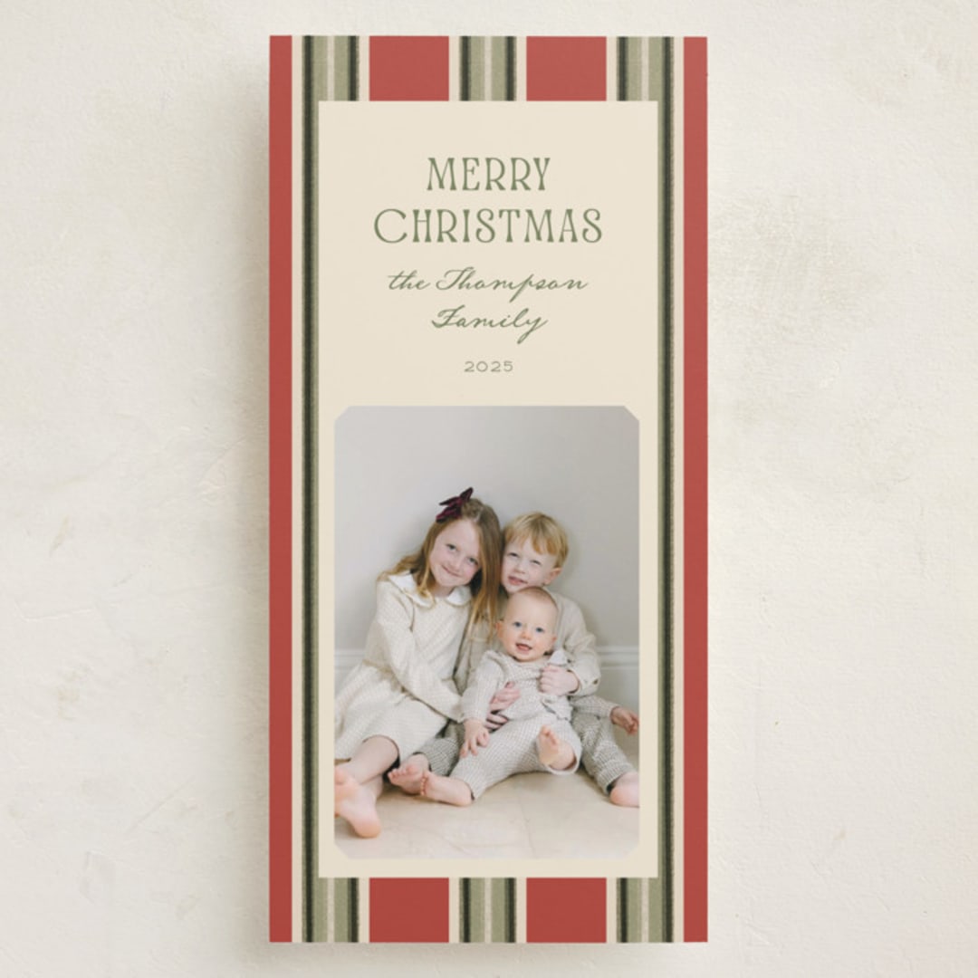 "Antique Stripes" - Holiday Cards in Berry by Robert and Stella - Front